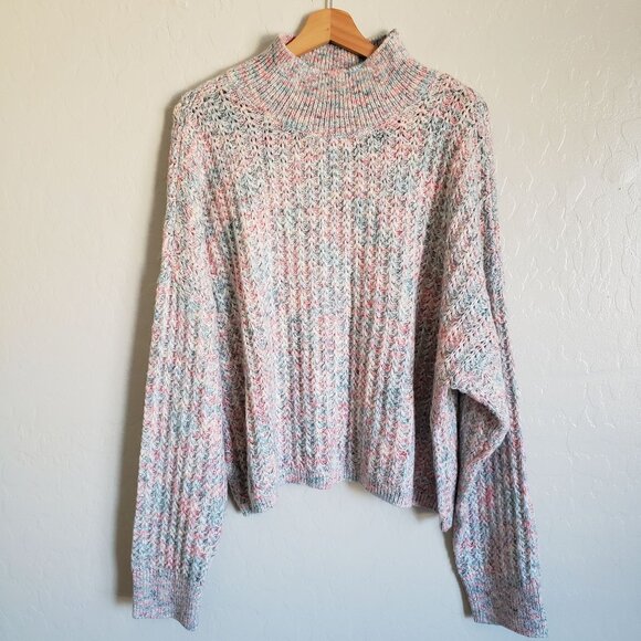 LC Lauren Conrad Sweaters - LC Lauren Conrad Knit Pastel Mock Neck Sweater Blue/Pink Sz Women's XXL Metallic